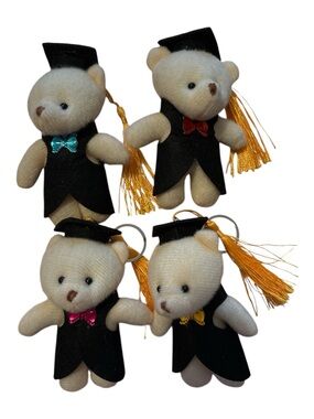 Graduation Teddy Bear Keychain with Gold Tassels